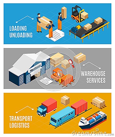 Logistics Isometric Banners Set Vector Illustration