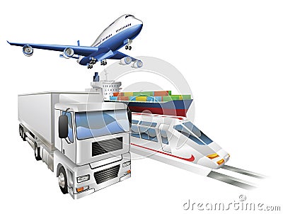 Logistics concept airplane truck train cargo ship Vector Illustration