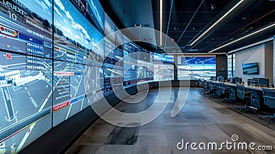A logistics control center features large screens displaying up-to-date delivery and route data for seamless Stock Photo