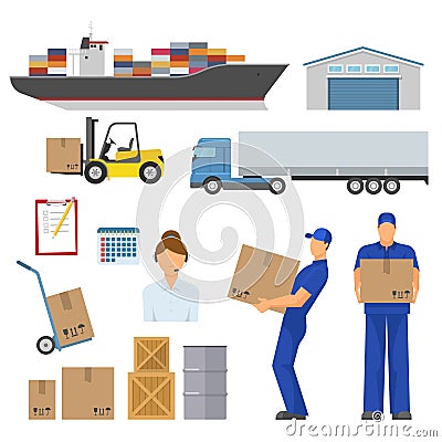 Logistics Decorative Flat Icons Set Vector Illustration