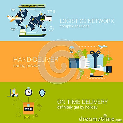 Logistics delivery concept flat web banners template set Vector Illustration