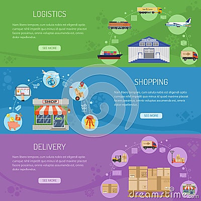 Logistics delivery and shopping Banners Vector Illustration