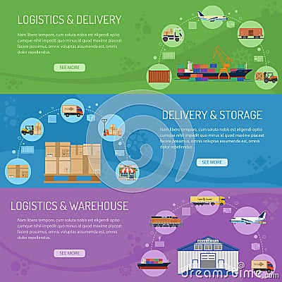 Logistics delivery and storage Banners Vector Illustration