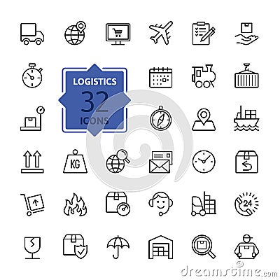 Logistics, delivery, transportation Icon set. Vector Illustration Vector Illustration