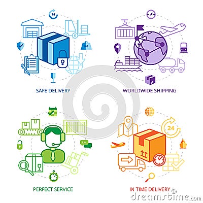 Logistics Design Line Icons Set Vector Illustration