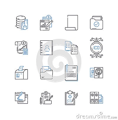 Logistics documents line icons collection. Manifests, BOLs Bill of Lading, Invoices, Custom declarations, Waybills Vector Illustration