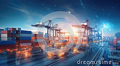 Logistics engineer control at the port, loading containers for trucks export and importing logistic Stock Photo