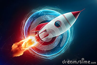 Logistics and fast transportation symbolized by rocket in 3D rendering Stock Photo