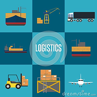 Logistics and freight transportation icon set Vector Illustration