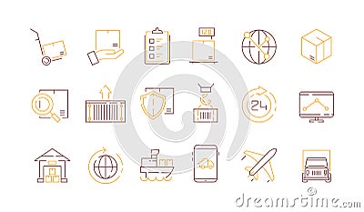 Logistics icon collection. Container survey delivery service export and import transportation vector colored thin Vector Illustration