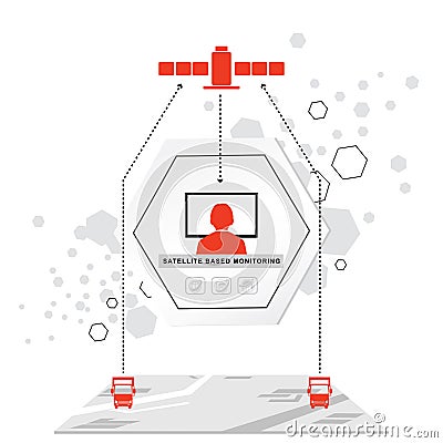 Logistics icons. Hexagon Abstract vector background. Telematics systems. Communication. Red grey flat icons Vector Illustration