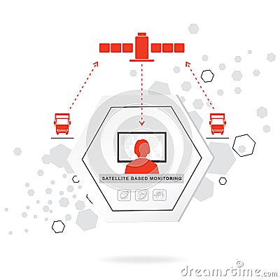 Logistics icons. Hexagon Abstract vector background. Telematics systems. Communication. Red grey flat icons Vector Illustration