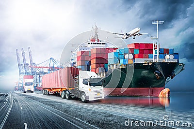 Logistics import export background and transport industry of Container Cargo freight ship Stock Photo