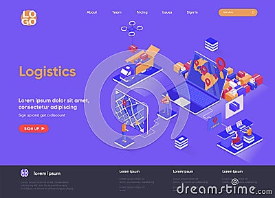 Logistics isometric landing page. Vector Illustration