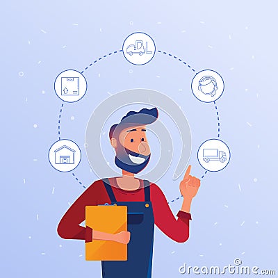 Logistics manager choosing logisitics option. Vector Illustration