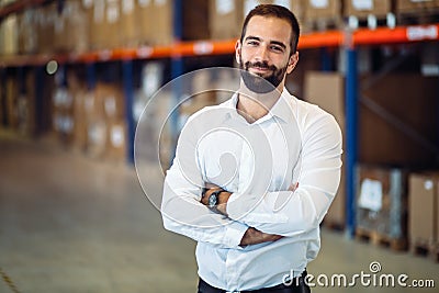 Logistics manager posing in warehouse Stock Photo