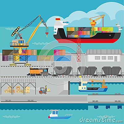 Logistics in port shipping infographics vector template Vector Illustration