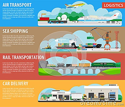 Logistics and shipping types infographics vector template banners Vector Illustration