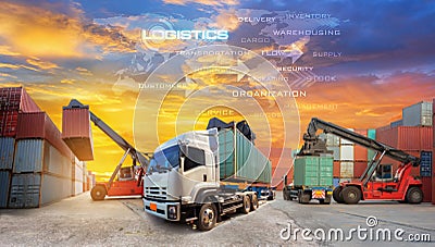 Logistics supply chain on screen with Industrial Container Cargo Stock Photo