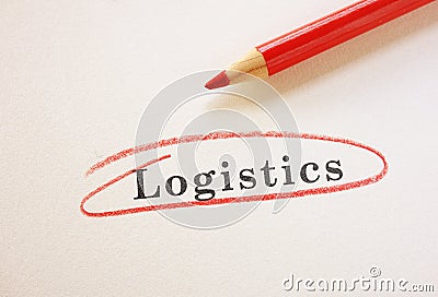 Logistics text circled in red Stock Photo