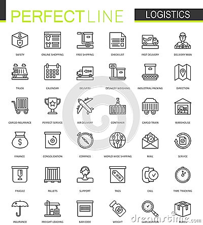 Logistics thin line web icons set. Transportation outline stroke icons design. Vector Illustration
