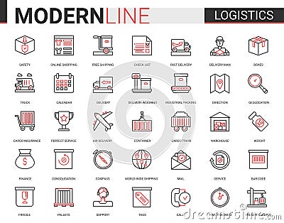 Logistics transportation, delivery service flat line icon vector illustration set for mobile app website with freight Vector Illustration