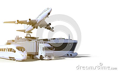 Logistics and transportation ,truck ,High speed train, Boat and plane on isolate Background Stock Photo