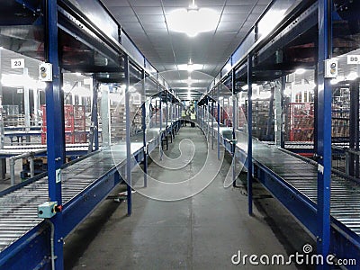 Logistics warehouse conveyor belt Stock Photo