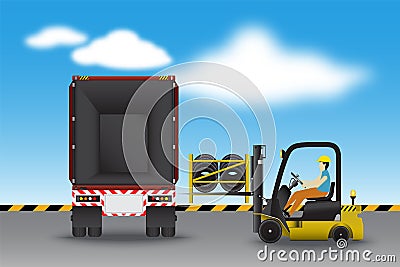 Logistics warehouse and loading dock, rubber wheels transportation and supply, Industrial scene Stock Photo
