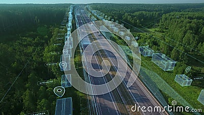 Logistique livraison et transport de marchandises et de colis par transport van et camion. vue aérienne sur autoroute avec Logistique livraison et transport de marchandises et de colis par transport van et camion. vue aérienne sur autoroute avec