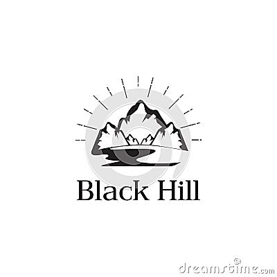 Simple, clean, elegant the mountain, hill, river and sun logo design vector icon illustration inspiration Vector Illustration