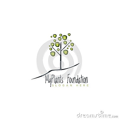 logo my plant foundation unique tree and different leaves Vector Illustration