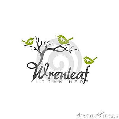 logo wrenleaf unique wren and leaf for enviromental vektor Vector Illustration