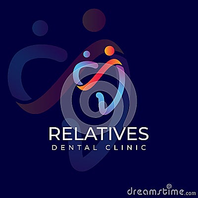 Relatives dental clinic, abstract mom and son with tooth ribbon vector Vector Illustration