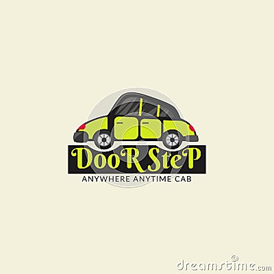 Door step anywhere anytime cab vector mascot logo Vector Illustration