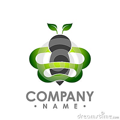 logo abstract bee flying with green leaf wing vector logo illustrations Vector Illustration