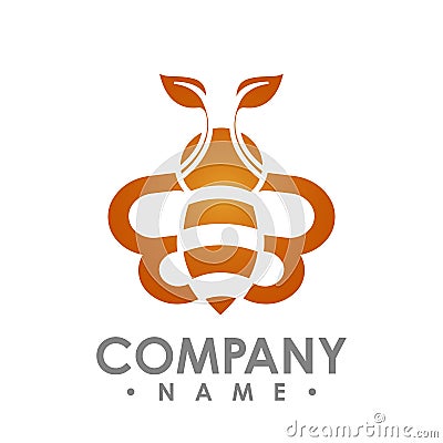 Logo abstract bee flying with orange leaf wing vector logo illus Vector Illustration