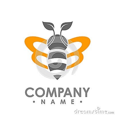 Logo abstract bee flying with orange leaf wing vector logo illus Vector Illustration