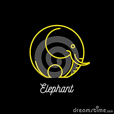 Logo of an abstract yellow line elephant icon on black background Vector Illustration