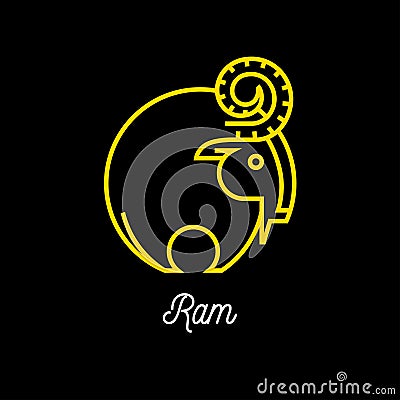 Logo of abstract yellow line Ram icon on black background Vector Illustration