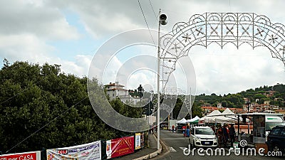 Logo on advertising of the 69th PORCHETTA festival on the Ariccia bridge Editorial Stock Photo