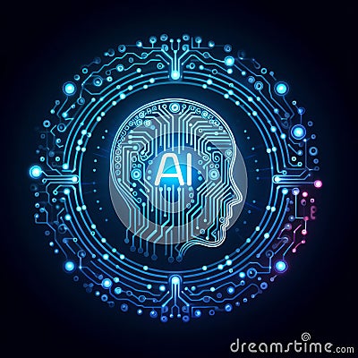 Artificial Intelligence concept with logo AI Abstract futuristic electronic circuit technology backgroundt Stock Photo