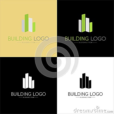 Logo for architects and property businesses, with rectangular shapes, and green, gray colors Stock Photo