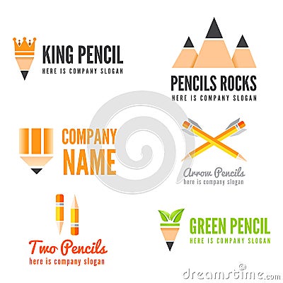 Logo, badge, label, logotype elements with pencil Vector Illustration