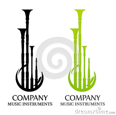 Logo with Bagpipes in flat Black and Green colors Vector Illustration