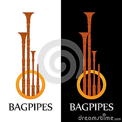 Logo with Bagpipes on white and black Vector Illustration