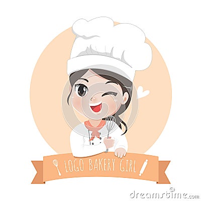 Logo bakery girl sweet smile dessert. Vector Illustration