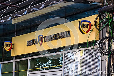 Logo of Banca Transilvania BT branch. The bank is among the best banks in Romania. Bucharest, Romania, 2019 Editorial Stock Photo