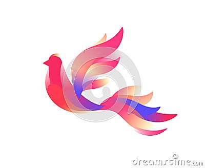 Logo of a bird. A fabulous bird. Vector image in a flat style on a white background. Pink birdie symbol of the company. Brand name Vector Illustration