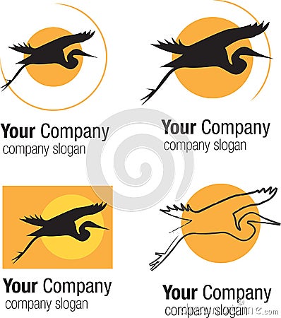 Logo Bird silhouette and sun Vector Illustration